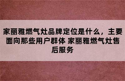 家丽雅燃气灶品牌定位是什么，主要面向那些用户群体 家丽雅燃气灶售后服务